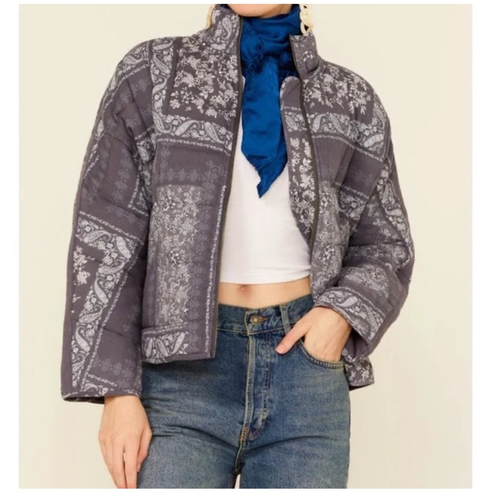 En Crme Navy Blue Patterned Quilted Jacket - image 2